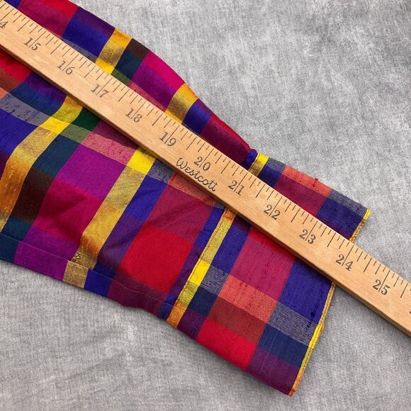 Ishyu Blouse Women‎ 14 Pink Blue Red Madras Plaid Gold Buttons Party Hong Kong - Picture 5 of 11